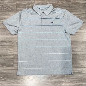 Under Armour Men's Light Gray Polo with Blue Stripes